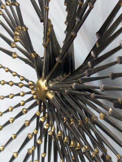 Ron Schmidt Iron and Brass Pinwheel Sunburst Nail Wall Sculpture by Ron Schmidt