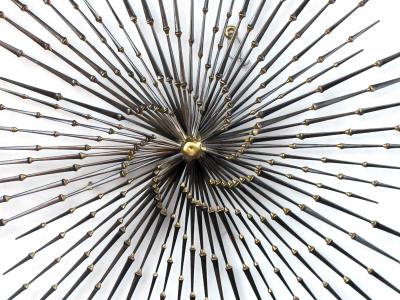 Ron Schmidt Iron and Brass Pinwheel Sunburst Nail Wall Sculpture by Ron Schmidt