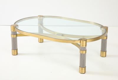 Ron Seff 1980s Oval shaped Brass Steel and Glass Coffee Table by Ron Seff