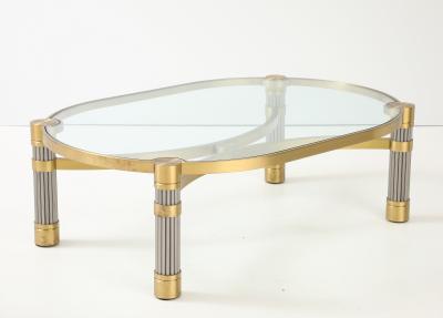Ron Seff 1980s Oval shaped Brass Steel and Glass Coffee Table by Ron Seff