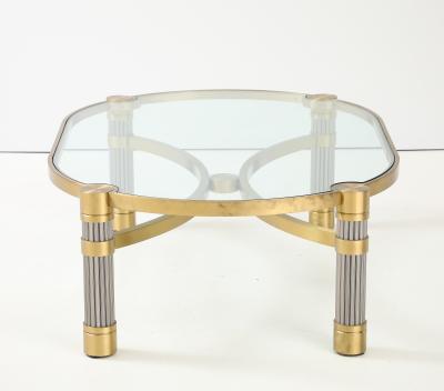 Ron Seff 1980s Oval shaped Brass Steel and Glass Coffee Table by Ron Seff