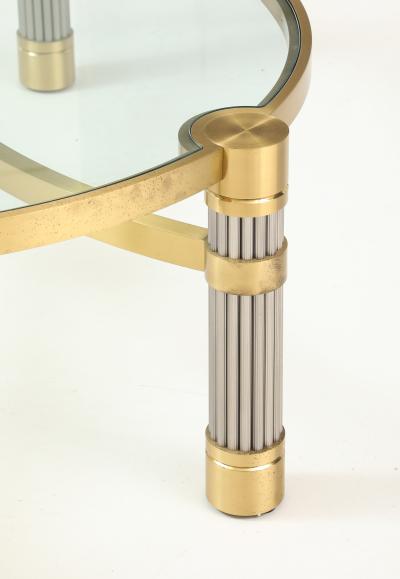 Ron Seff 1980s Oval shaped Brass Steel and Glass Coffee Table by Ron Seff