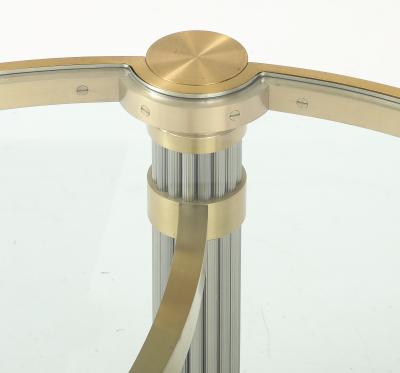 Ron Seff 1980s Oval shaped Brass Steel and Glass Coffee Table by Ron Seff