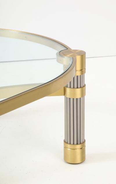 Ron Seff 1980s Oval shaped Brass Steel and Glass Coffee Table by Ron Seff