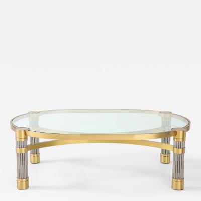 Ron Seff 1980s Oval shaped Brass Steel and Glass Coffee Table by Ron Seff