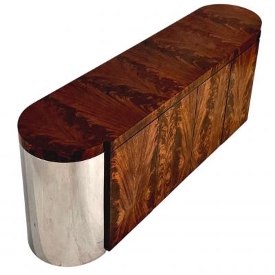 Ron Seff Burled Walnut Credenza with Chrome Sides 1970