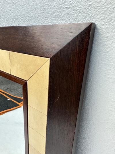 Ron Seff Large Square Parchment and Exotic Wood Framed Mirror by Ron Seff