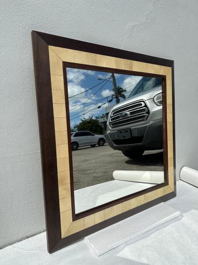 Ron Seff Large Square Parchment and Exotic Wood Framed Mirror by Ron Seff