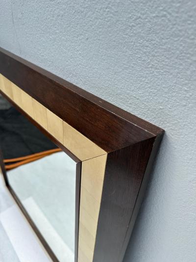 Ron Seff Large Square Parchment and Exotic Wood Framed Mirror by Ron Seff