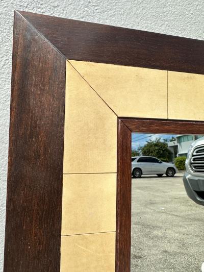 Ron Seff Large Square Parchment and Exotic Wood Framed Mirror by Ron Seff