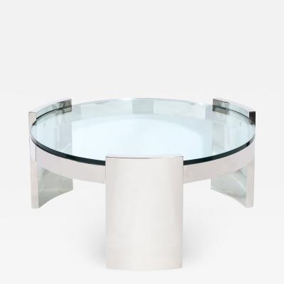 Ron Seff Mid Century Modern Radius Glass Stainless Steel Cocktail Table by Ron Seff