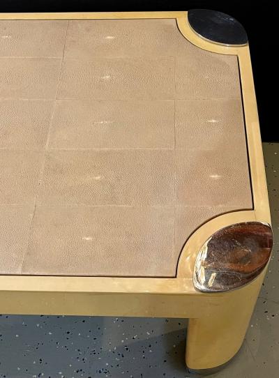 Ron Seff Oval Leg Cocktail Table in Lacquered Parchment Framing a Shagreen Top