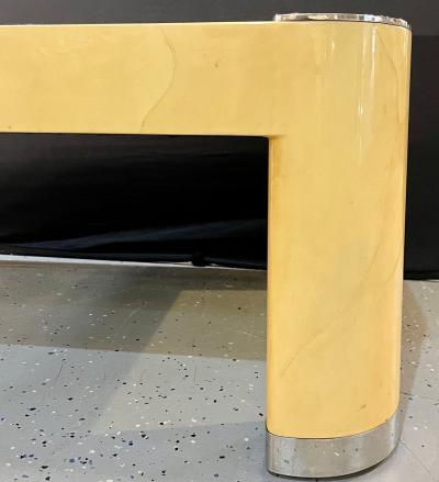 Ron Seff Oval Leg Cocktail Table in Lacquered Parchment Framing a Shagreen Top