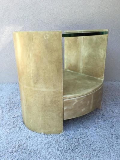 Ron Seff Pair of Ron Seff Goatskin Parchment Glass Side Tables Nightstands Tables