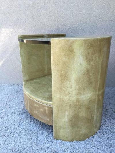 Ron Seff Pair of Ron Seff Goatskin Parchment Glass Side Tables Nightstands Tables