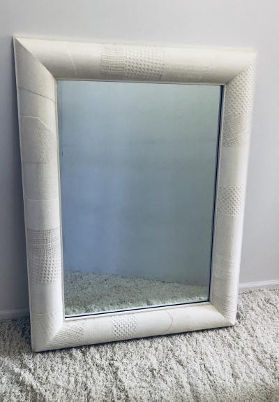 Ron Seff Ron Seff Linen ans woven fabric White Lacquered Mirror