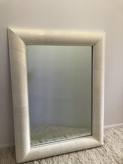 Ron Seff Ron Seff Linen ans woven fabric White Lacquered Mirror