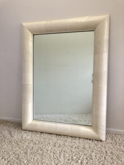 Ron Seff Ron Seff Linen ans woven fabric White Lacquered Mirror