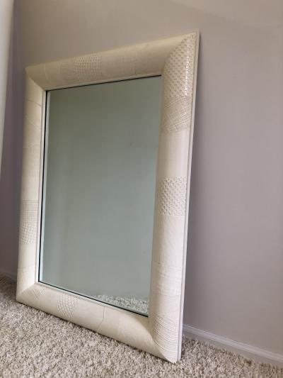 Ron Seff Ron Seff Linen ans woven fabric White Lacquered Mirror