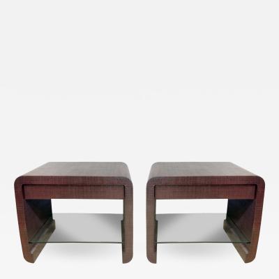 Ron Seff Ron Seff Pair of Bedside Tables in Ox Blood Lacquered Linen 1980s