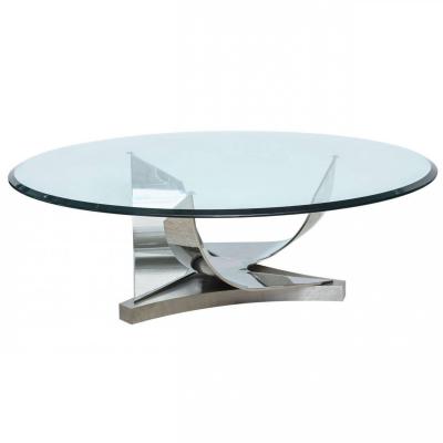 Ron Seff Ron Seff Polished Chrome and Stainless Steel Glass Top Low Table