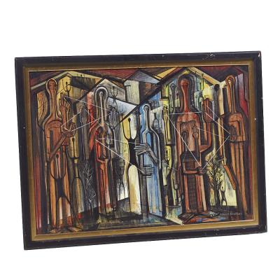 Ronald Smoothey Mid Century Monoliths Oil on Board Painting