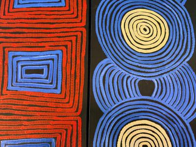 Ronnie Tjampitjinpa Triptych Australian Aboriginal Paintings Tingari Ronnie Tjampitjinpa