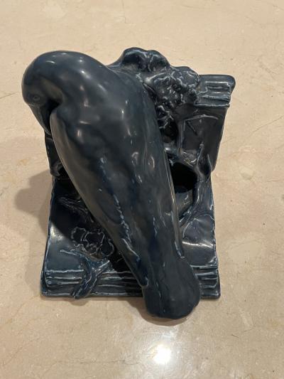 Rookwood Pottery BLACKENED BLUE ROOKWOOD CERAMIC RAVEN BOOKENDS