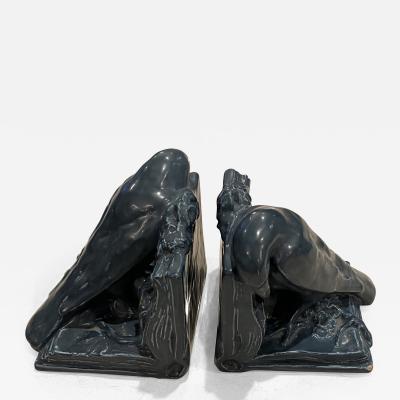 Rookwood Pottery BLACKENED BLUE ROOKWOOD CERAMIC RAVEN BOOKENDS