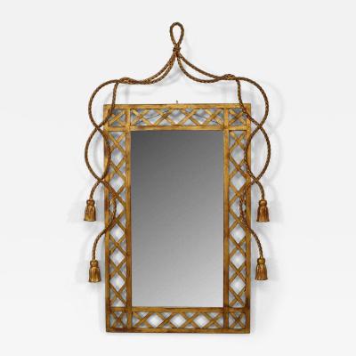 Rope and tassel design gilt metal vertical wall mirror