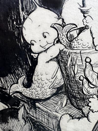 Rose Cecil O Neill Kewpie Car Hop On and Go to a Happy Place Pen and Ink Original