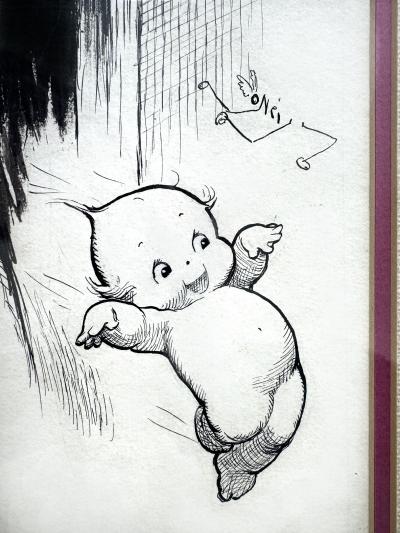 Rose Cecil O Neill Kewpie Car Hop On and Go to a Happy Place Pen and Ink Original