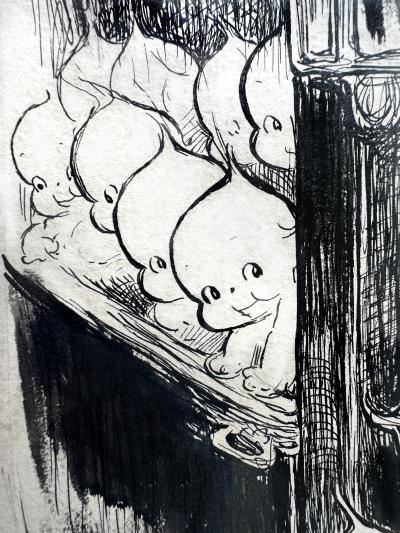 Rose Cecil O Neill Kewpie Car Hop On and Go to a Happy Place Pen and Ink Original