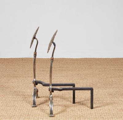 Rose Head Brass and Steel Andirons