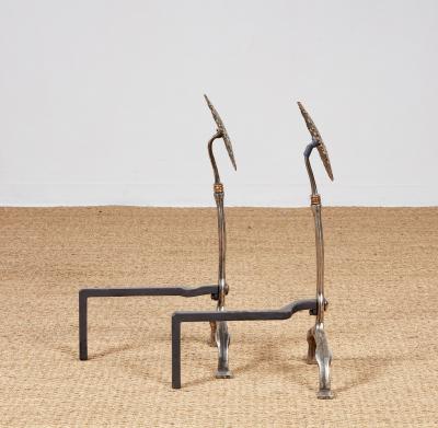 Rose Head Brass and Steel Andirons