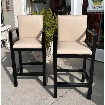 Rose Tarlow Pair of Art Deco Style Rose Tarlow Melrose House Leather Barstools