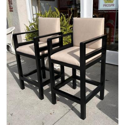 Rose Tarlow Pair of Art Deco Style Rose Tarlow Melrose House Leather Barstools