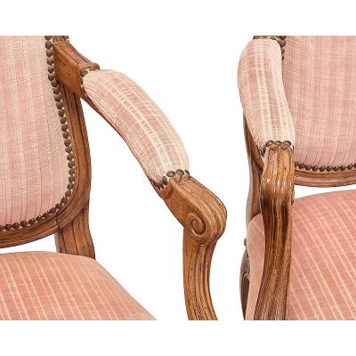 Rose Tarlow Pair of Rose Tarlow Melrose House Louis XV Style Walnut Fauteuil Arm Chairs