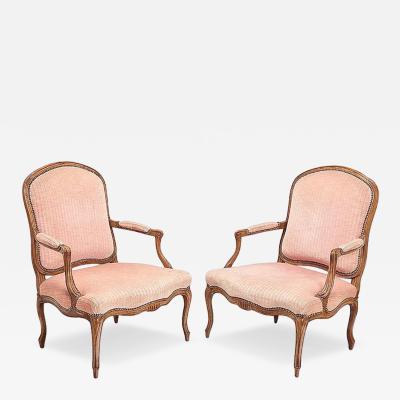 Rose Tarlow Pair of Rose Tarlow Melrose House Louis XV Style Walnut Fauteuil Arm Chairs