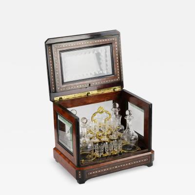 Rosewood Liqueur Cabinet With Mother Of Pearl Marquetry France 