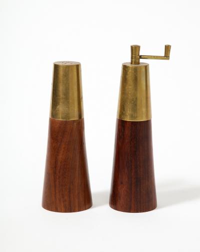 Rosewood and Brass salt Shaker and Pepper Mill Italy