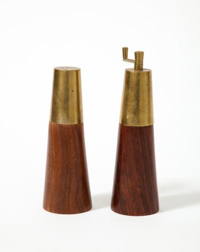 Rosewood and Brass salt Shaker and Pepper Mill Italy