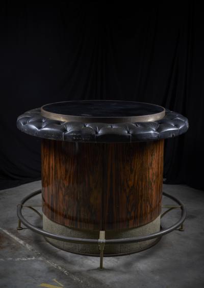 Rosewood and Tufted Leather Circular Bar Table 1960s