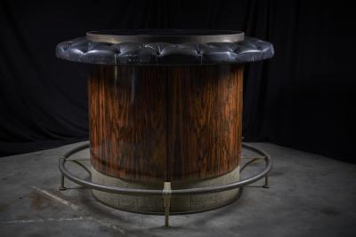 Rosewood and Tufted Leather Circular Bar Table 1960s