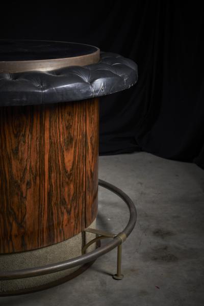 Rosewood and Tufted Leather Circular Bar Table 1960s