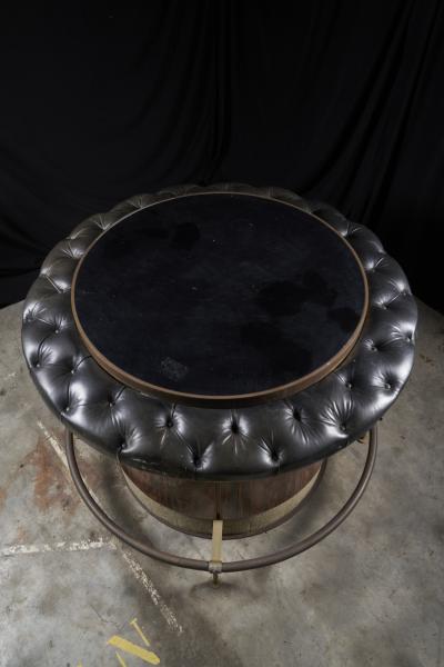 Rosewood and Tufted Leather Circular Bar Table 1960s