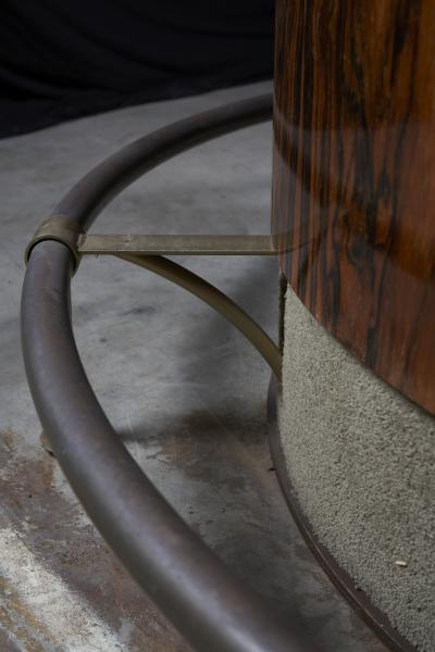 Rosewood and Tufted Leather Circular Bar Table 1960s