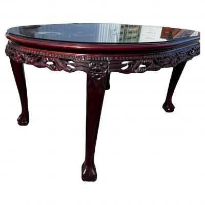 Rosewood with Mother of Pearl Inlay Chinese Chippendale Carved Dining Table