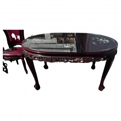 Rosewood with Mother of Pearl Inlay Chinese Chippendale Carved Dining Table