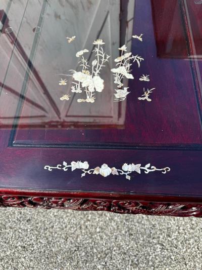 Rosewood with Mother of Pearl Inlay Chinese Chippendale Carved Dining Table